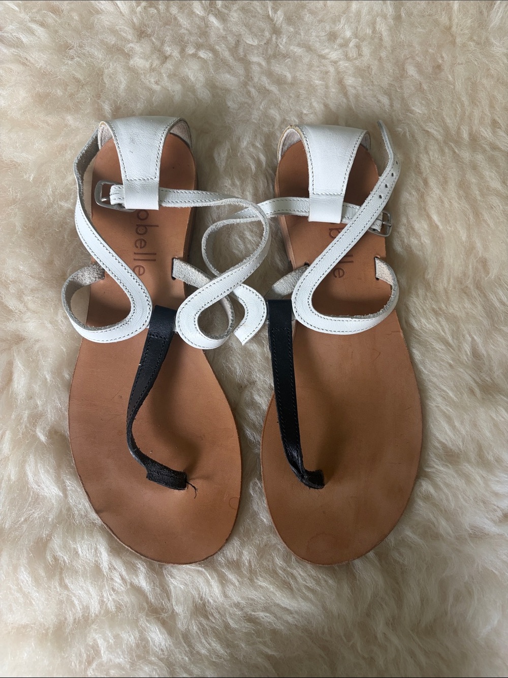 Cocobelle White and Black Leather Ankle-Strap Sandals Size 37